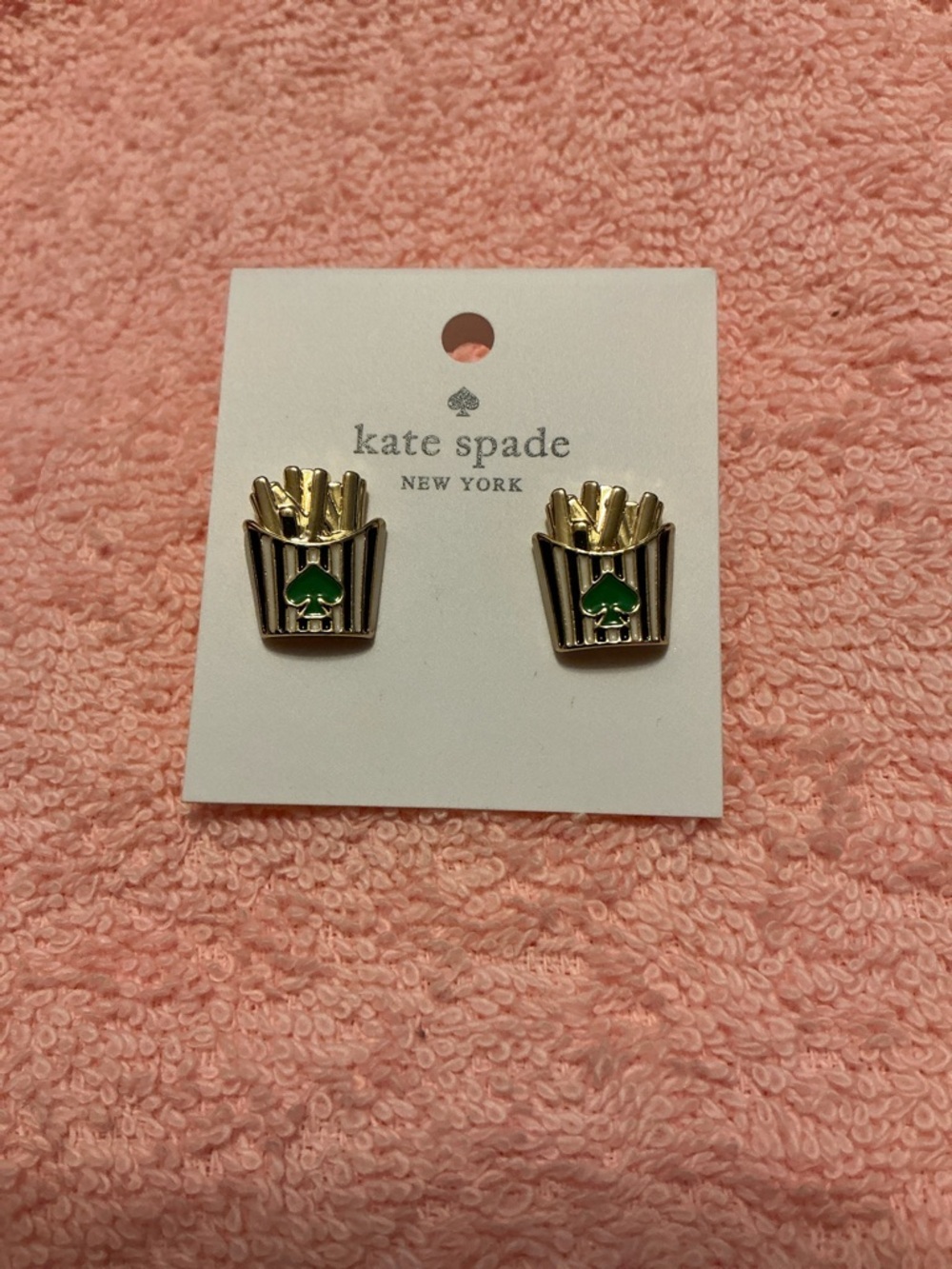 Kate Spade French Fries 🍟 Gold Earrings with Green and Gold Accents